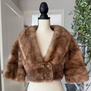 Vintage 1950s Mink Fur Cropped Jacket • Jeweled Buttons • Toronto Furs